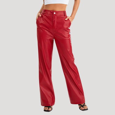 High Waisted Coated Wide Leg Trousers