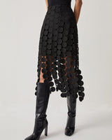 High Waisted Laser Cut Midi Skirt with Circular Cutouts