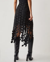 High Waisted Laser Cut Midi Skirt with Circular Cutouts