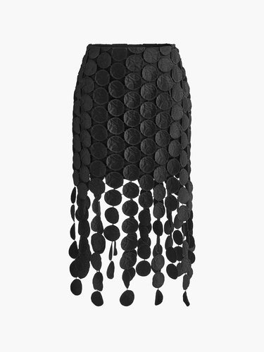 High Waisted Laser Cut Midi Skirt with Circular Cutouts