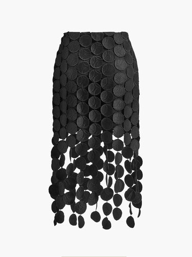 High Waisted Laser Cut Midi Skirt with Circular Cutouts