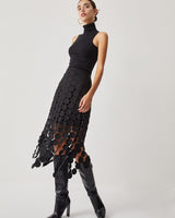 High Waisted Laser Cut Midi Skirt with Circular Cutouts