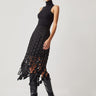 High Waisted Laser Cut Midi Skirt with Circular Cutouts
