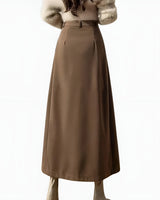 High Waisted Pleated Maxi Skirt with A-Line Silhouette