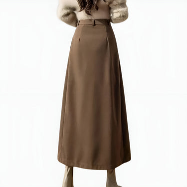 High Waisted Pleated Maxi Skirt with A-Line Silhouette