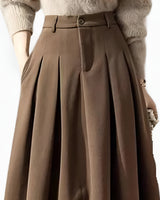 High Waisted Pleated Maxi Skirt with A-Line Silhouette