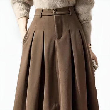 High Waisted Pleated Maxi Skirt with A-Line Silhouette