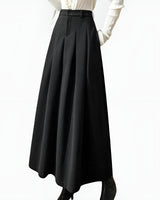 High Waisted Pleated Maxi Skirt with A-Line Silhouette