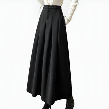 High Waisted Pleated Maxi Skirt with A-Line Silhouette