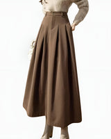 High Waisted Pleated Maxi Skirt with A-Line Silhouette