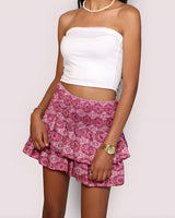 High Waisted Ruffle Mini Skirt with Smocked Waist