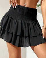 High Waisted Ruffle Mini Skirt with Smocked Waist