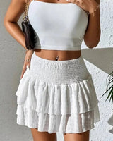 High Waisted Ruffle Mini Skirt with Smocked Waist