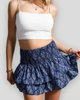 High Waisted Ruffle Mini Skirt with Smocked Waist