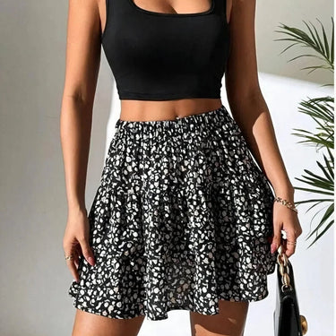 High Waisted Ruffle Mini Skirt with Smocked Waist