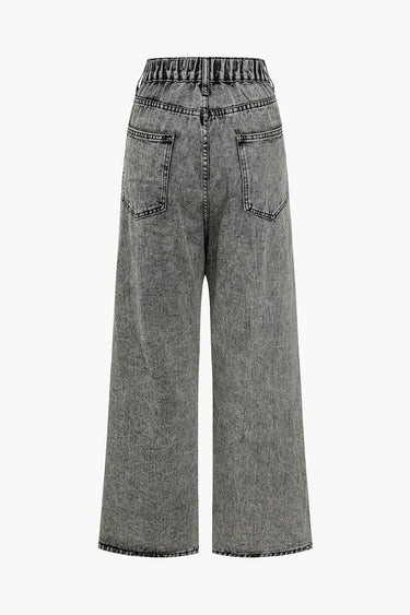 High Waisted Wide Leg Jeans with V Front Pockets