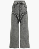 High Waisted Wide Leg Jeans with V Front Pockets