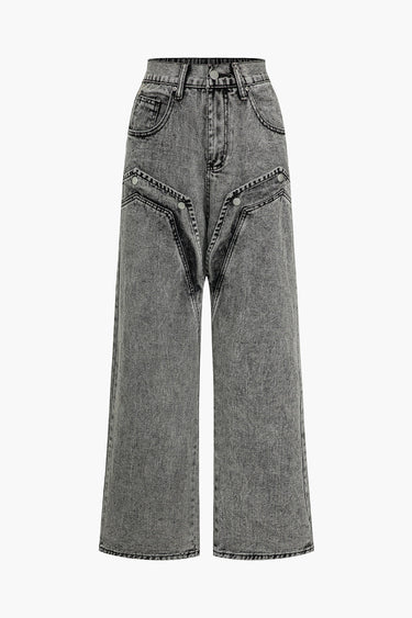 High Waisted Wide Leg Jeans with V Front Pockets