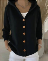 Model wearing the cardigan buttoned up