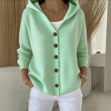 Full-length view of the relaxed-fit hooded cardigan