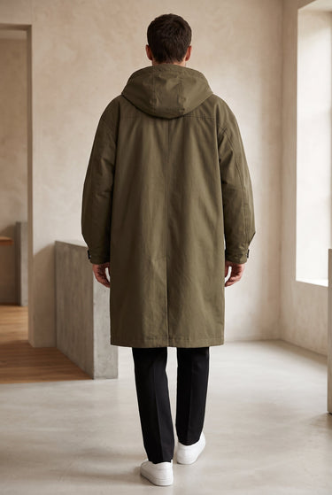 Hooded Men's Raincoat With Full-Length Zip And Storm Flap