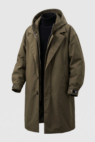 Hooded Men's Raincoat With Full-Length Zip And Storm Flap
