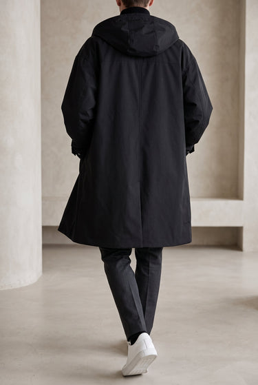 Hooded Men's Raincoat With Full-Length Zip And Storm Flap
