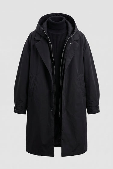 Hooded Men's Raincoat With Full-Length Zip And Storm Flap
