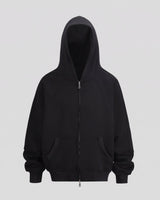 Flat lay of the heavyweight zip up cardigan showing full silhouette