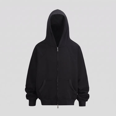Flat lay of the heavyweight zip up cardigan showing full silhouette
