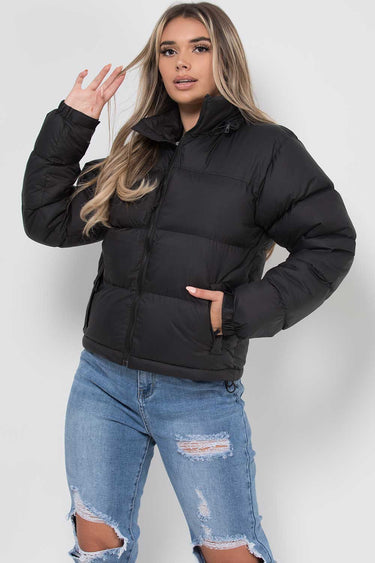 Hooded Puffer Jacket Womens with Quilted Body and Zip Fastening