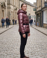 Close-up of the full-length zip and storm placket on a puffer jacket