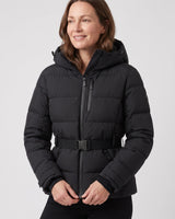 Close-up of ribbed inner cuffs on a hooded puffer jacket