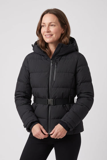 Close-up of ribbed inner cuffs on a hooded puffer jacket