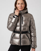 Detail of zip hand pocket and chest pocket on a padded jacket