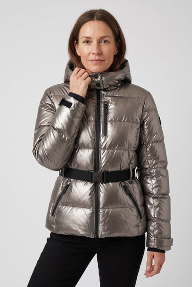 Detail of zip hand pocket and chest pocket on a padded jacket
