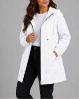 Close-up of the adjustable hood on the lightweight rain coat