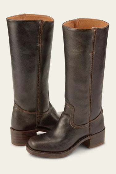 Knee High Boots with Block Heel and Stitched Welt