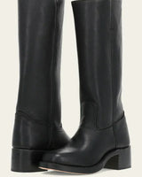 Knee High Boots with Block Heel and Stitched Welt