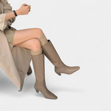Knee High Boots with Pointed Toe and Block Heel
