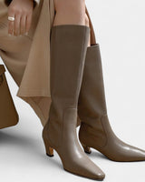 Knee High Boots with Pointed Toe and Block Heel