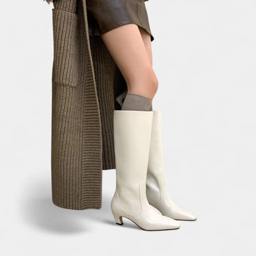 Knee High Boots with Pointed Toe and Block Heel