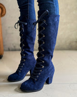 Knee High Lace-Up Boots with Block Heel