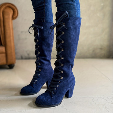Knee High Lace-Up Boots with Block Heel