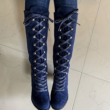 Knee High Lace-Up Boots with Block Heel