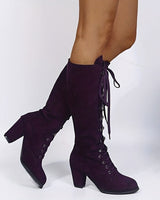 Knee High Lace-Up Boots with Block Heel