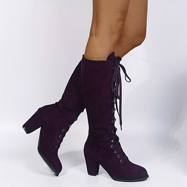 Knee High Lace-Up Boots with Block Heel