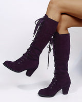 Knee High Lace-Up Boots with Block Heel