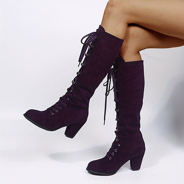 Knee High Lace-Up Boots with Block Heel