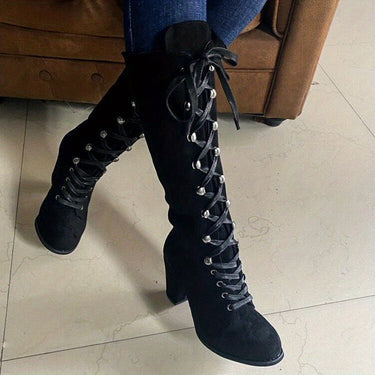 Knee High Lace-Up Boots with Block Heel